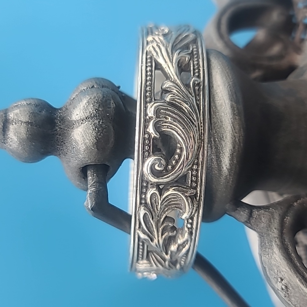 Brighton "LE LOUVRE" Art Nouveau Bangle w Carved Scrolls & Swarovski Crystals! - Picture 3 of 11